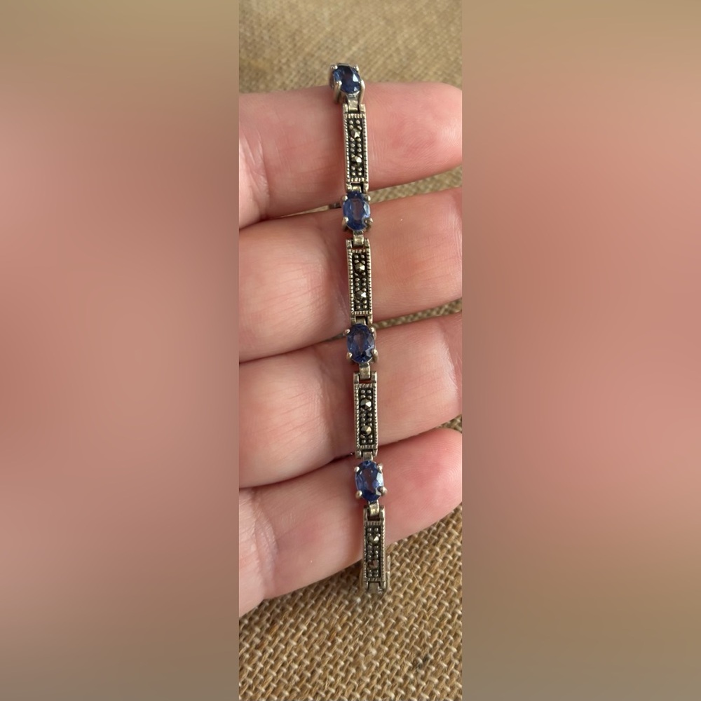 Vintage Charles Winston Sterling Silver And Amethyst Marcasite Panel Link